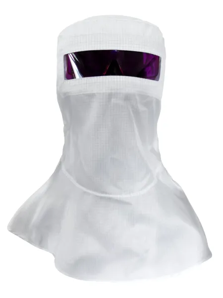 Capuche de protection avec filtre UV intégré, offrant une protection pour le visage et la tête en milieu UV intense.